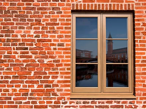 An oak-effect flush casement window